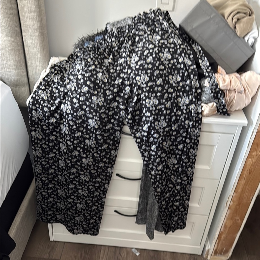 Floral Black and White Pants